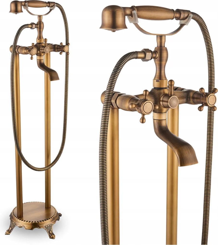 Kádtöltő Csaptelep zuhanyzóval Szabadon álló mozgatható padlókifolyó Arany