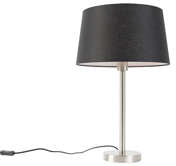 Modern asztali lámpa acélból fekete árnyékolóval 35 cm - Simplo