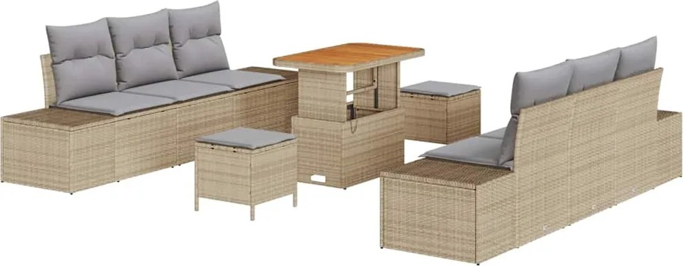 vidaXL Kerti Kanapé Szett párnával tárolóval 9 pcs Bézs Poli rattan