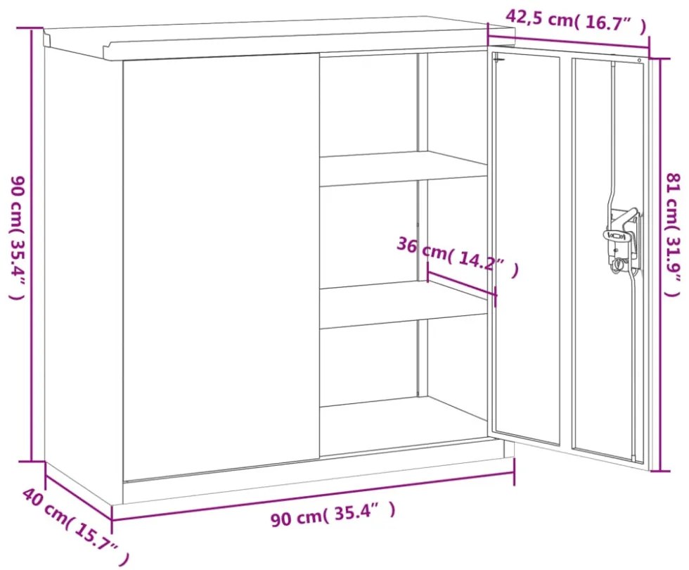 szürke kétajtós acél irodai szekrény 90 cm