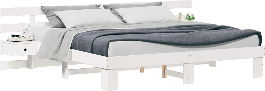 vidaXL Ágykeret fejtámlával Fehér 200 x 200 cm Tömör fenyőfa
