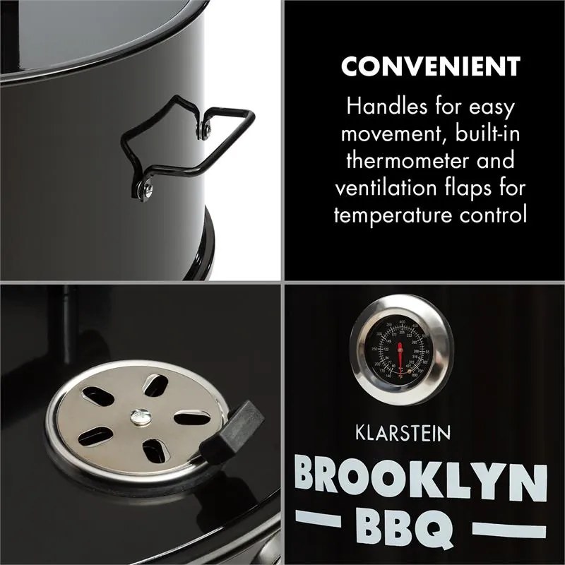 Brooklyn-BBQ, 4-in-1 grillező hordó, Ø 42 cm, acél, porszórt lakkozás