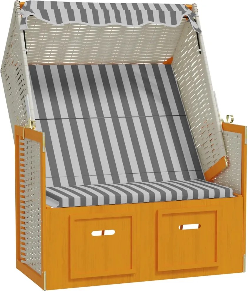 vidaXL fehér és szürke polyrattan és tömör fa strandszék tetővel