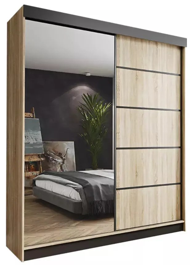 Amo 150 Tolóajtós Szekrény 150 cm, Sonoma Tölgy