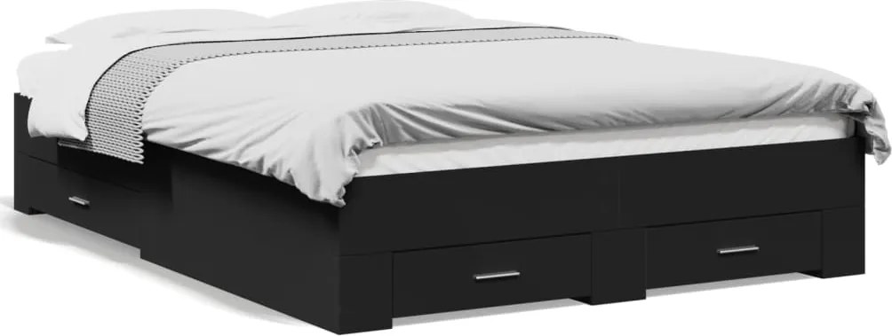vidaXL fekete szerelt fa ágykeret fiókokkal 135 x 190 cm