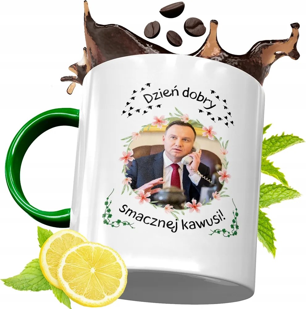 Zöld Bögre Andrzej Duda Elnök Ajándék Nyomtatott Fotóval