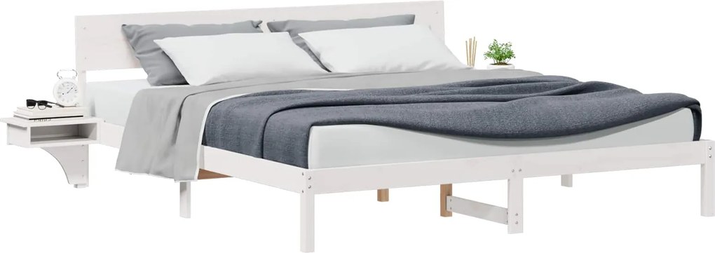 vidaXL Ágykeret fejtámlával Fehér 200 x 200 cm Tömör fenyőfa