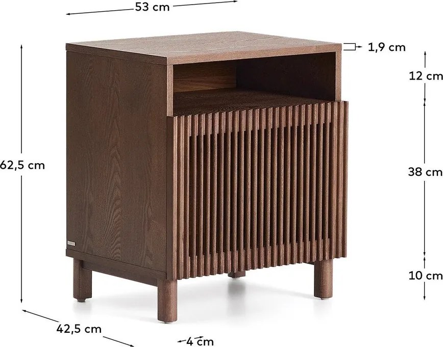 Sötétbarna éjjeliszekrény diófa dekorral Beyla – Kave Home