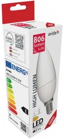 LED izzó, E14, gyertya, 6,5W, 806lm, 3000K, AVIDE (AVLED033)