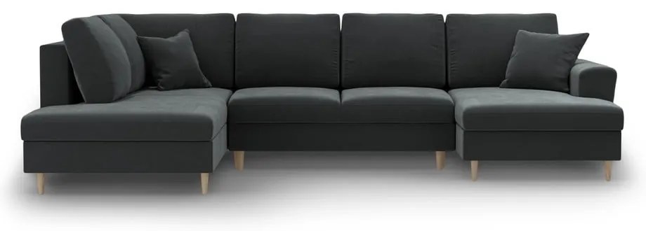 Sötétszürke bársony kinyitható tárolóhelyes sarokkanapé (bal oldali-U alakú) Kyoto – Cosmopolitan Design