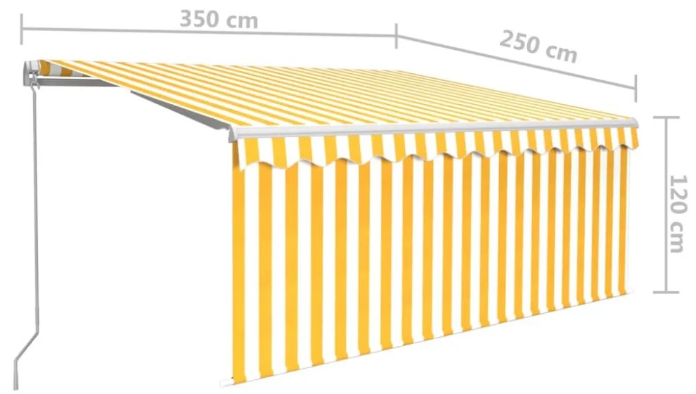 sárga-fehér kihúzható LED-es napellenző redőnnyel 3,5 x 2,5 m