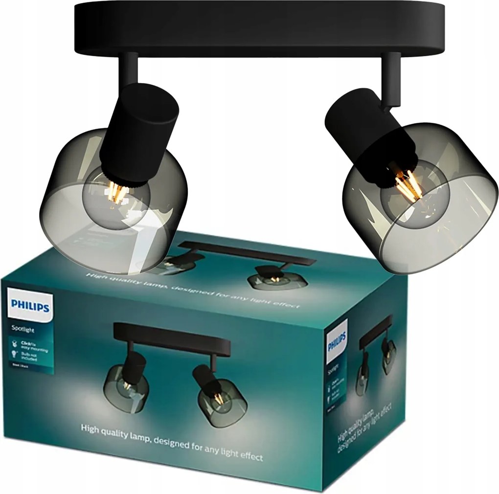 Mennyezeti lámpa Falra szerelhető spotlámpa 2x E14 fekete Sleet Philips