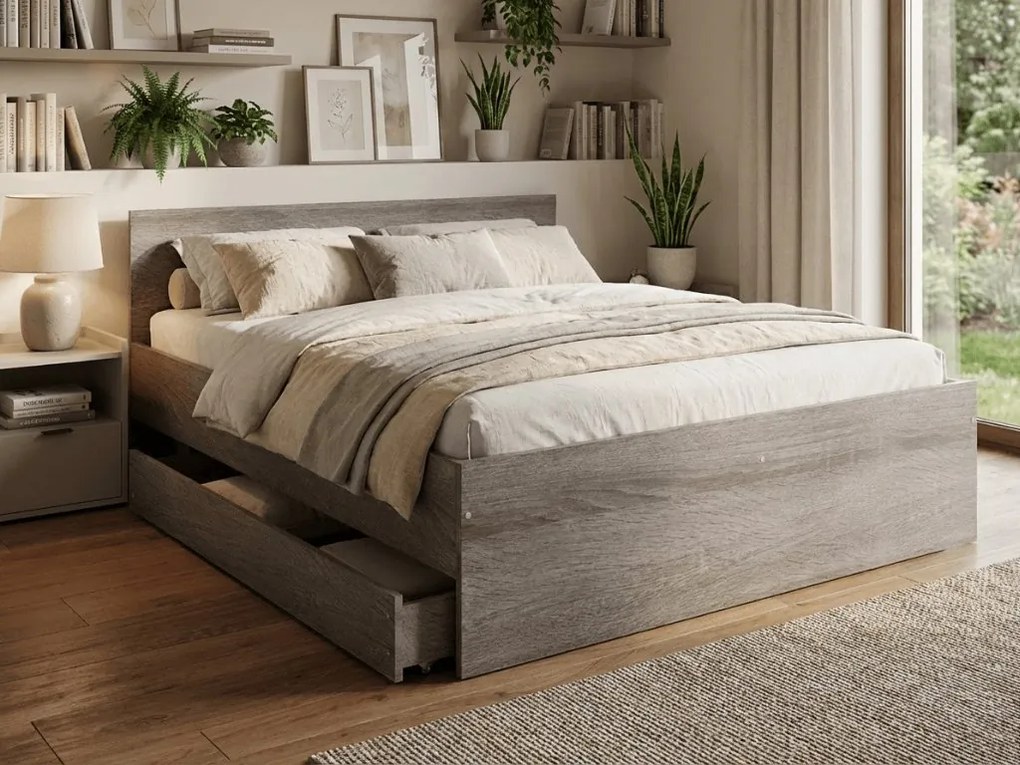 Ágy ELISA 160 x 200 cm, szarvasgomba tölgy Ágyrács: Ágyrács nélkül, Matrac: Coco Maxi 20 cm matrac