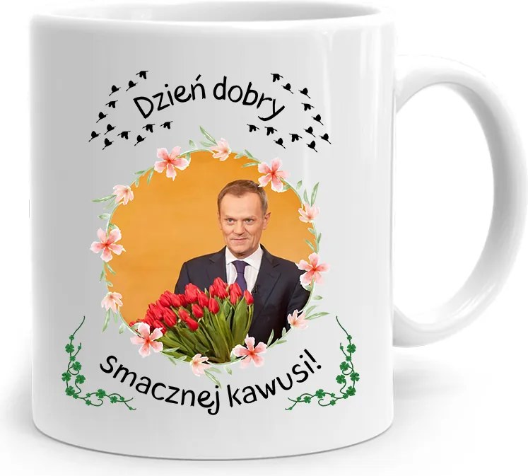 Donald Tusk Bögre Jó Étvágyat Kívánó Platformmal, fényképes nyomattal