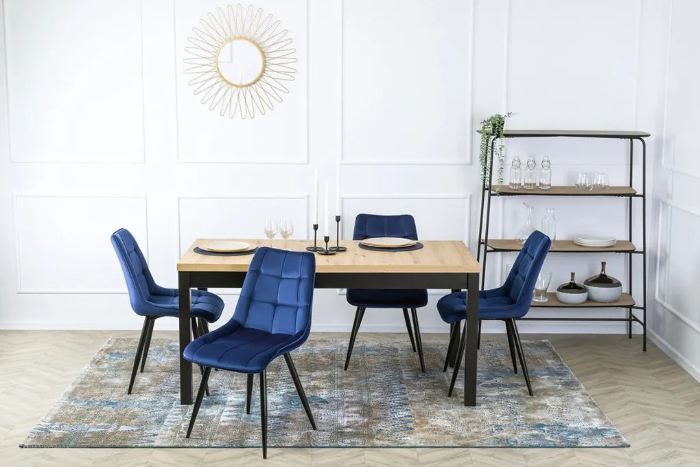 Étkezőszett HUGO asztal 160–230 cm + 4 RIO szék sötétkék