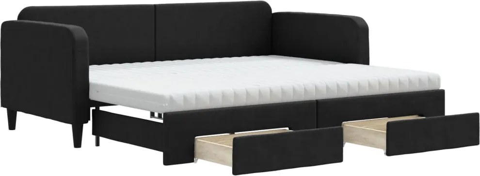 vidaXL fekete kihúzható szövet heverő fiókokkal 90 x 200 cm