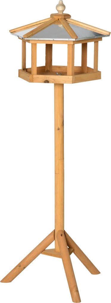 PawHut Madáretető Állvánnyal, Időjárásálló Madáretető Ház Időjárásálló Cink Tetővel, Fából Készült Madáretető Vad Madarak Számára 40 x 40 x 113 cm Sár
