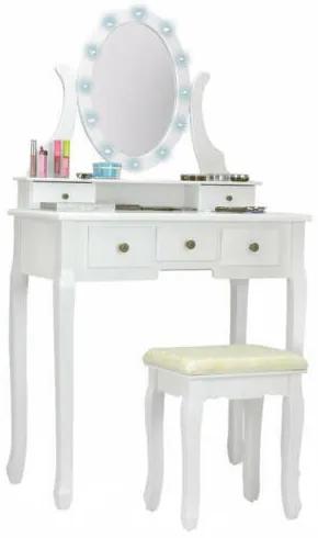 Tükrös fésülködő asztal székkel (Hollywood, fehér)
