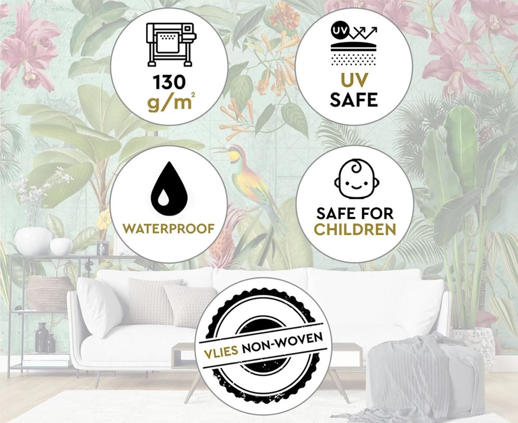 Gario Fotótapéta Madarak a trópusi levelekben - Andrea Haase Anyag: Vlies, Méret: 250 x 175 cm