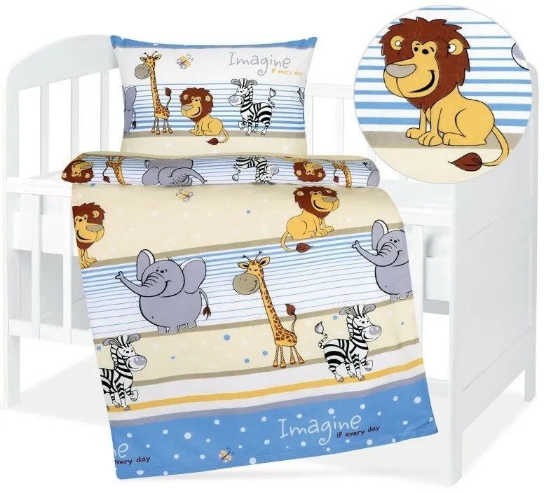 Bellatex pamut bölcsőágynemű Agata Safari kék, 90x 135 cm, 45 x 60 cm, 45 x 60 cm