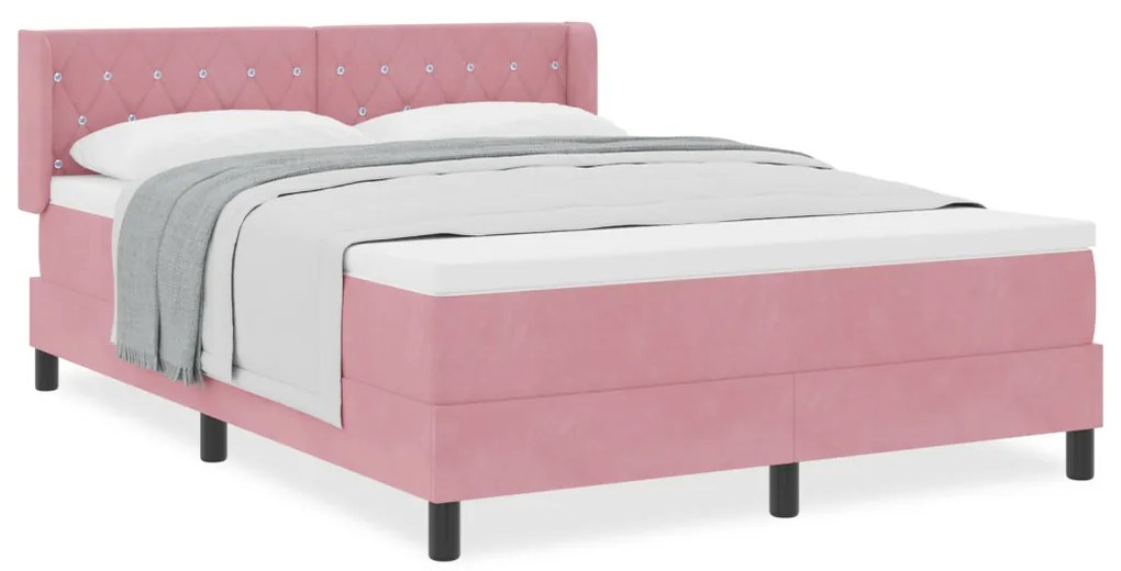 Rózsaszín Boxspring Ágy Matraccal 160x200 cm Bársony
