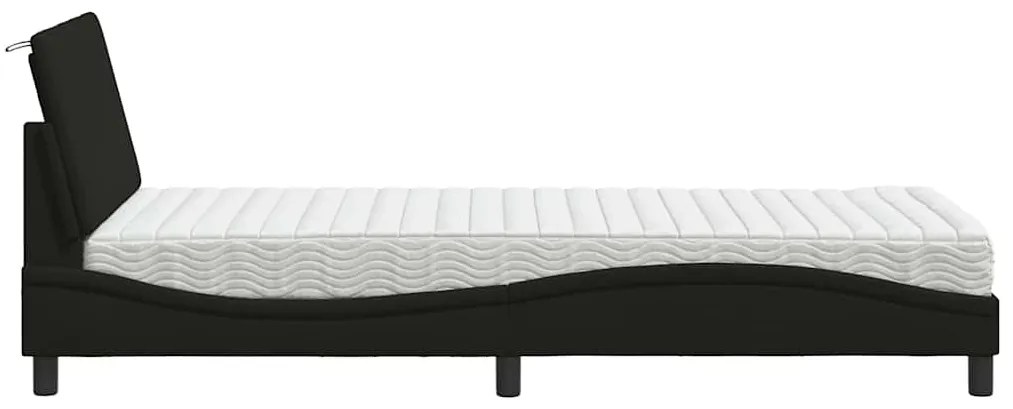 fekete szövet ágy matraccal Hanko 90x190 cm