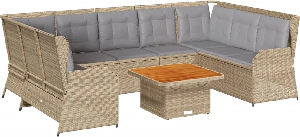 vidaXL 7 részes bézs polyrattan kerti ülőgarnitúra párnákkal