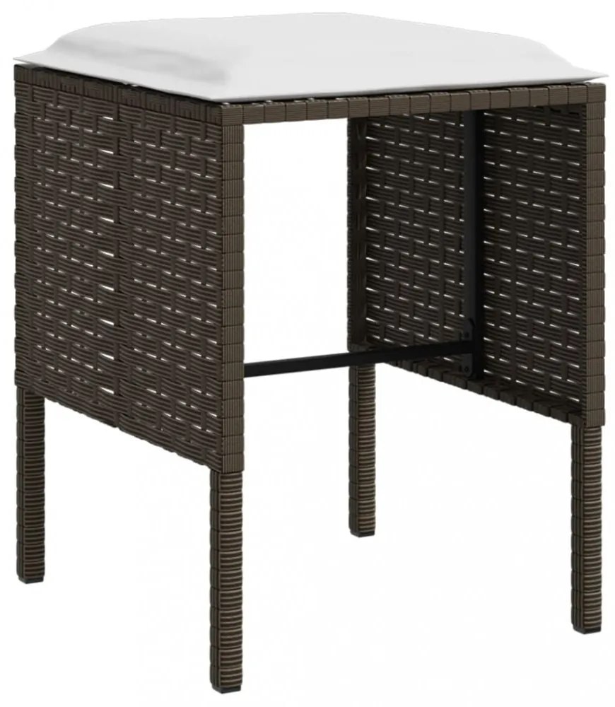 5 személyes barna polyrattan L-alakú kanapészett párnákkal
