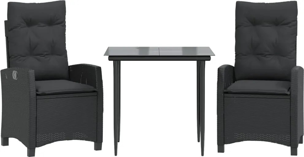 vidaXL 3 részes fekete polyrattan kerti étkezőgarnitúra párnákkal