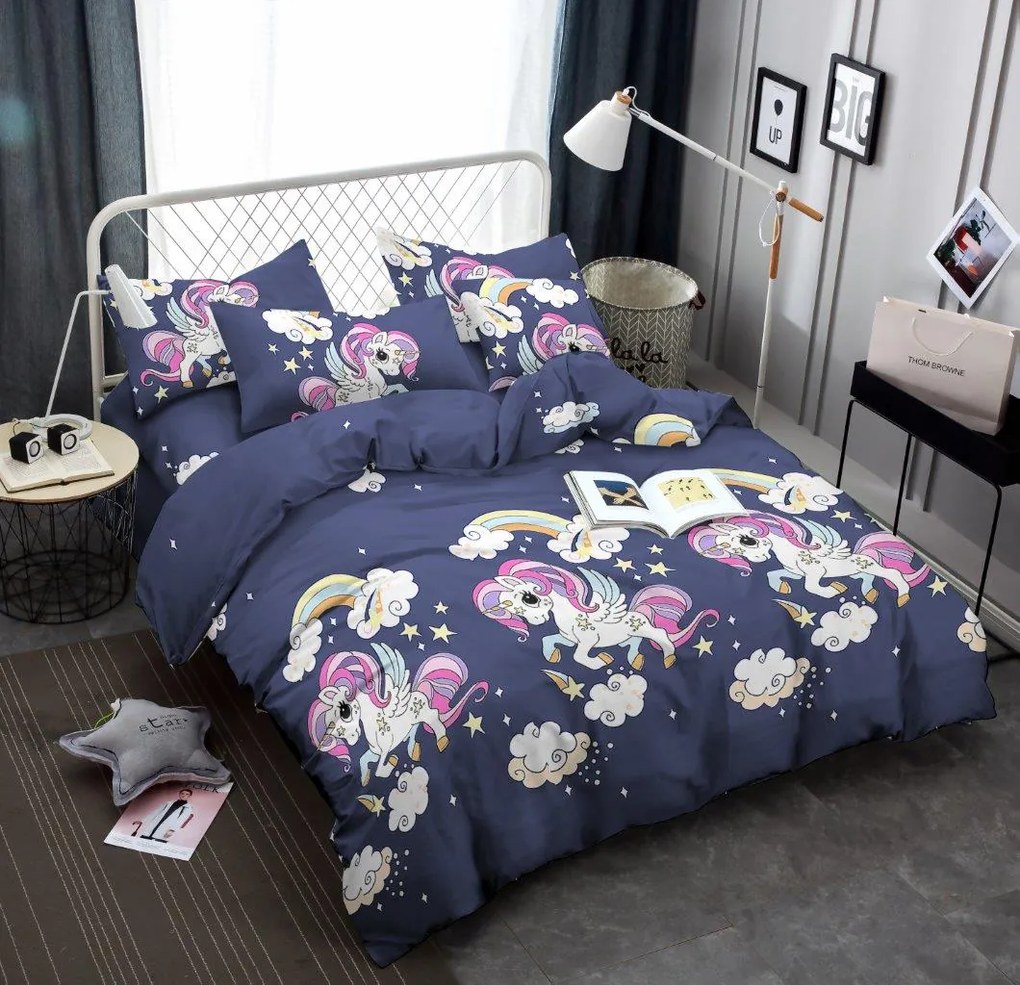UNICORN kék gyermek mikroszálas ágyneműhuzat Ágyneműhuzat mérete: 70 x 80 cm | 140 x 200 cm