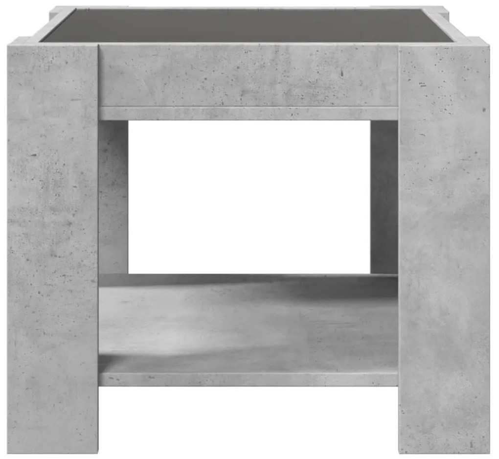 betonszürke szerelt fa dohányzóasztal LED-del 53 x 53 x 45 cm