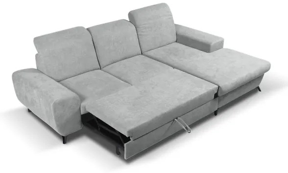 Ággyá nyitható, jobb oldali L-alakú kárpitozott ülőgarnitúra tárolóval ALTA, szürke