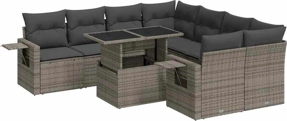 vidaXL 9 részes szürke polyrattan kerti ülőgarnitúra párnákkal