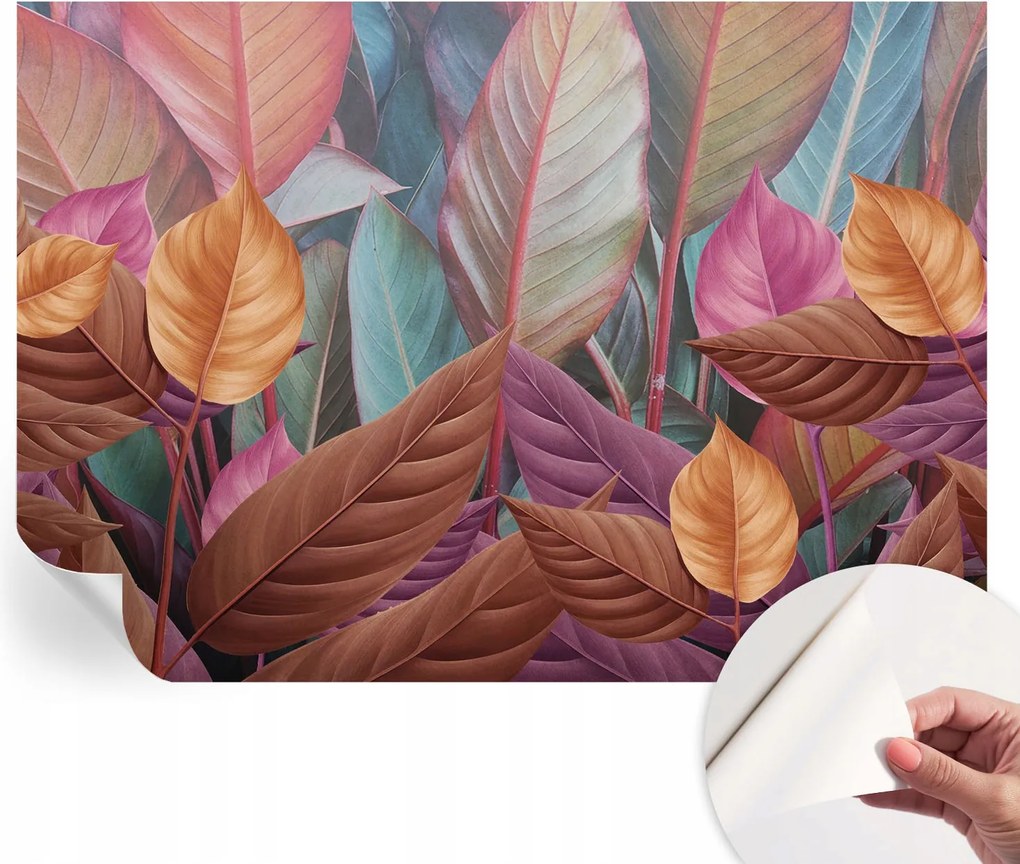 Öntapadós tapéta Fali furnér 3D hatás Színes levelek 312x219 cm