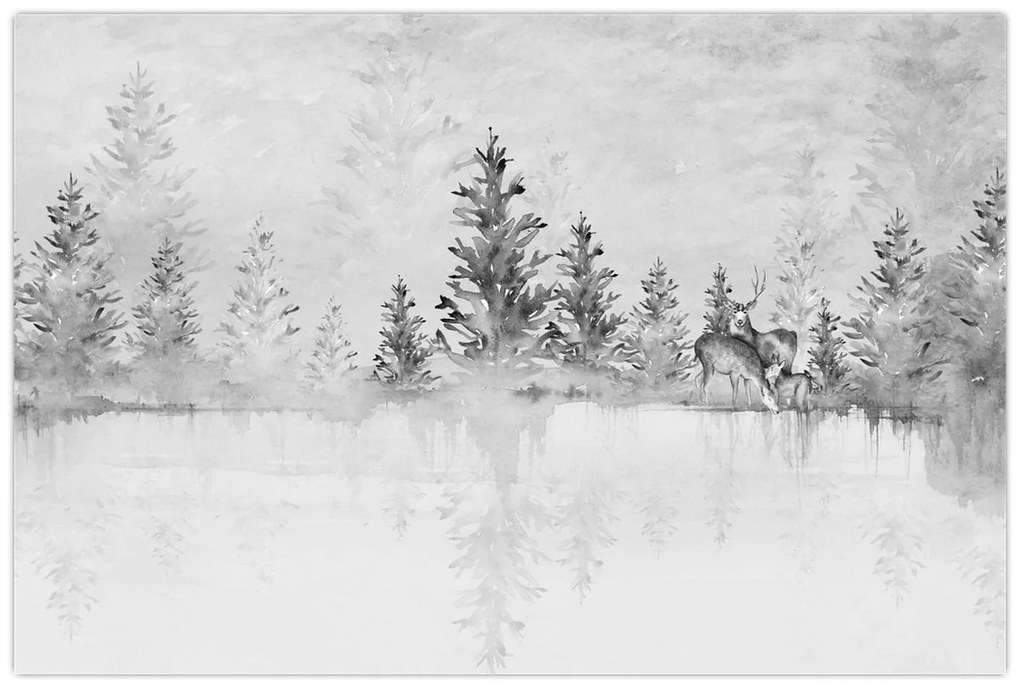 Kép - Szarvas a tónál (90x60 cm)