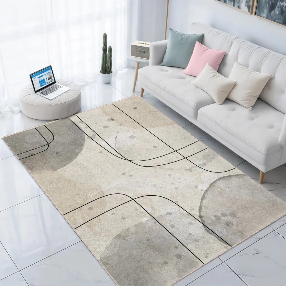 Szürke-krémszínű mosható futószőnyeg 80x200 cm Simple Lines – Mila Home