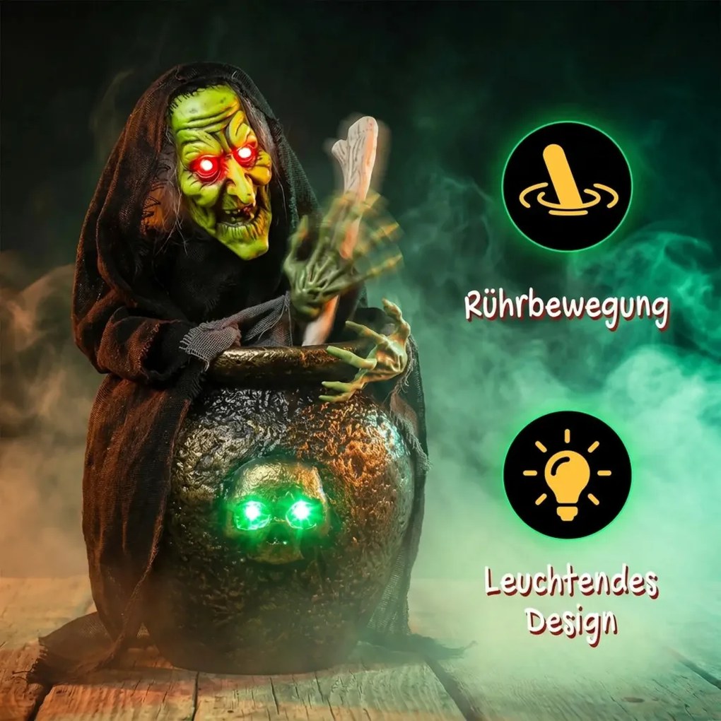 HOMCOM Animált Halloween asztali boszorkány nevető hanggal, ragyogó szemekkel