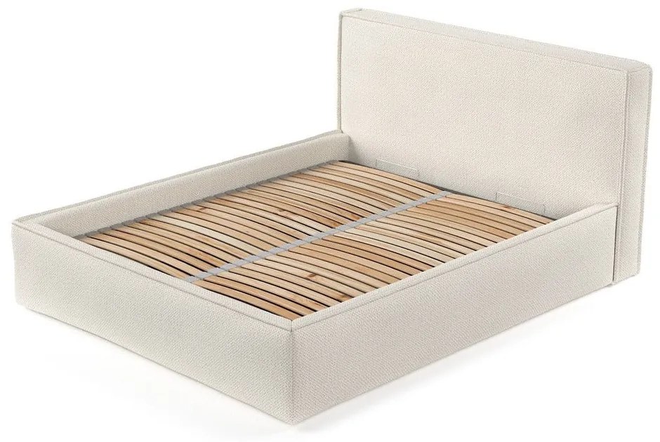 Bézs kárpitozott ágyneműtartós franciaágy ágyráccsal 200x200 cm Lounge L – Maison de Rêve