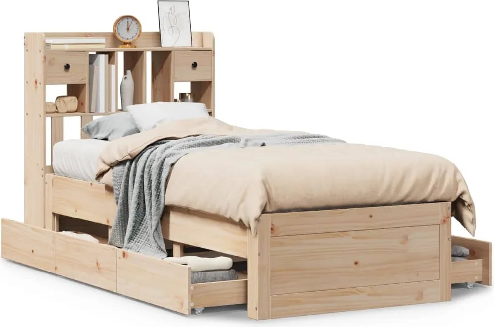vidaXL tömör fenyőfa könyvespolcos ágy matrac nélkül 75 x 190 cm