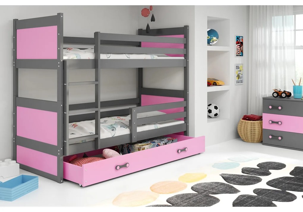 Gyerek emeletes ágy RICO 190x80 cm Fehér Rózsaszín