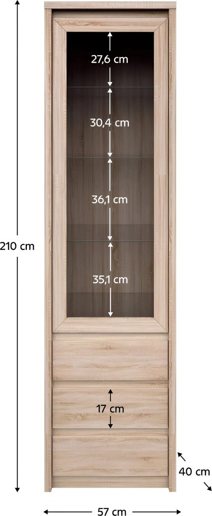 Vitrines szekrény, DTD laminált, tölgy sonoma, NORTY TYP 4