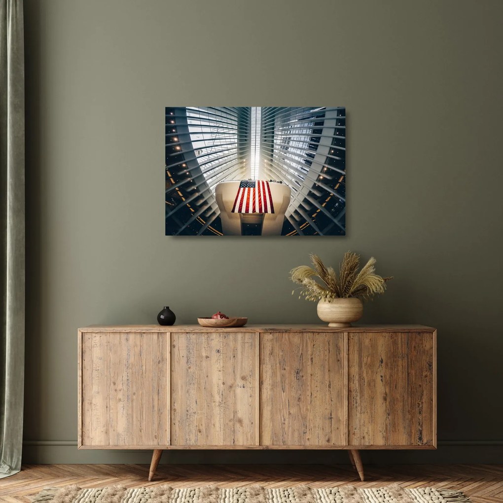 Építkezés az USA zászlóval képe (üvegen) (70x50 cm)