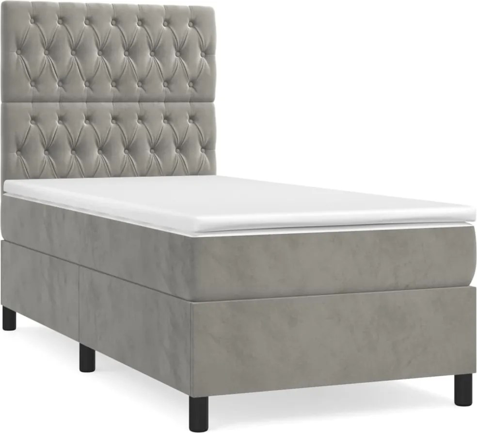 vidaXL világosszürke bársony rugós ágy matraccal 90 x 200 cm