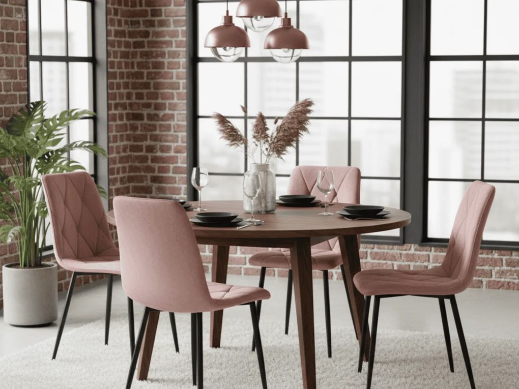 Rózsaszín bársony étkezőszék LIBRA fekete lábakkal