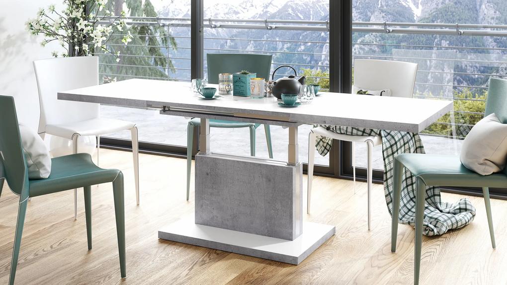 ASTON fehér / beton, összecsukható és kihajtható asztal