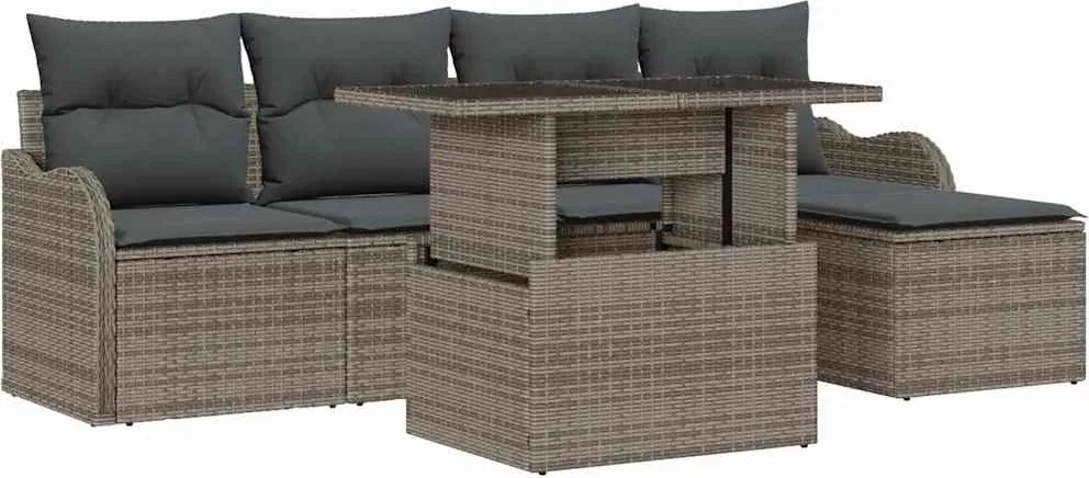 vidaXL Kültéri Ülőgarnitúra párnával 6 pcs Szürke Poli rattan