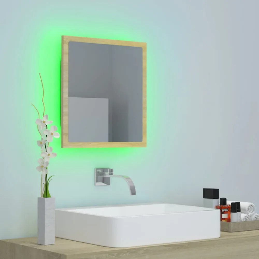 sonoma tölgy akril LED-es fürdőszobai tükör 40x8,5x37 cm