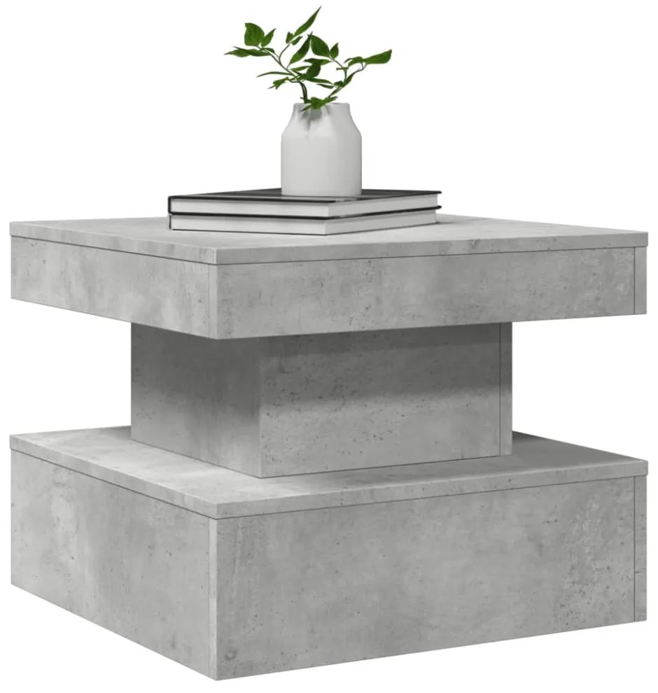 betonszürke dohányzóasztal LED-lámpákkal 50 x 50 x 40 cm