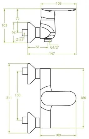 Laveo Appia, falra szerelhető zuhanycsaptelep, króm, LAV-BLP_040D