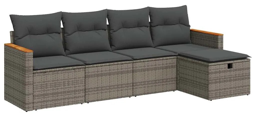5 részes szürke polyrattan kerti ülőgarnitúra párnákkal
